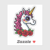Sticker Unicorn Sugar Skull Mexican Art, Christmas T-Shirt (Feuille)
