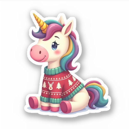 Sticker Unicorn with Christmas Sweater Unicorn Girls Chris (Devant)