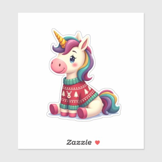 Sticker Unicorn with Christmas Sweater Unicorn Girls Chris (Feuille)