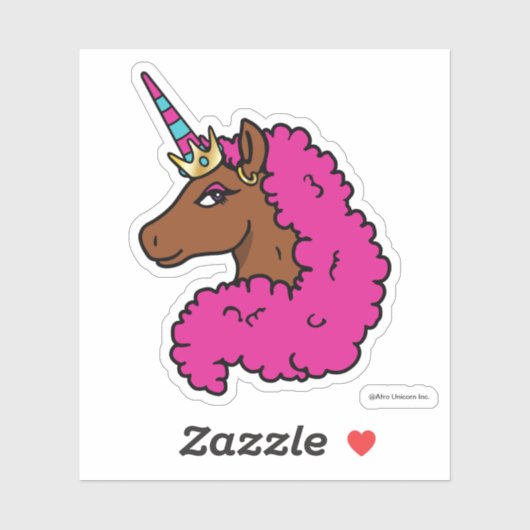 Sticker Unicorne Afro Rose Chaud (Feuille)