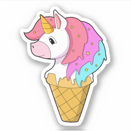 Sticker Unicorne avec crème glacée (Devant)