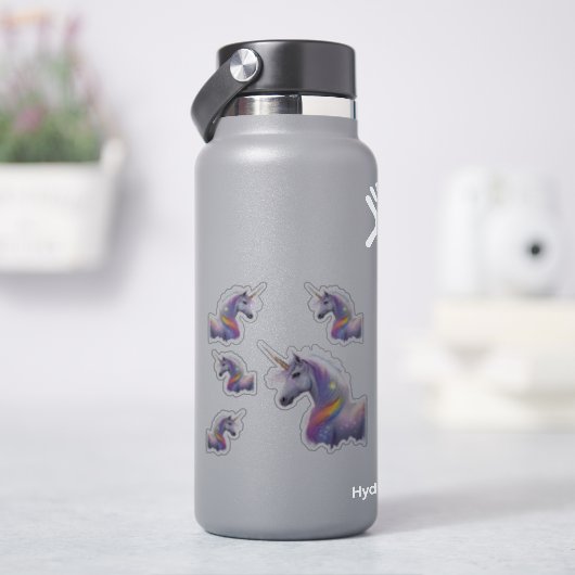 Sticker Unicorne blanche majestueuse avec Mane arc-en-ciel (HydroFlask)