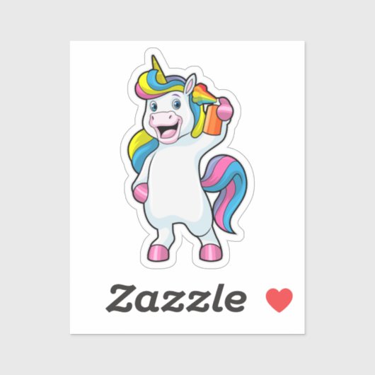 Sticker Unicorne comme coiffeur avec aérosol (Feuille)