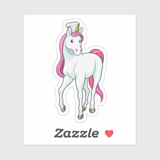 Sticker Unicorne comme Cuisinière avec casquette chef (Feuille)