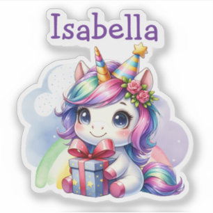 Sticker Unicorne d'anniversaire de la fille personnalisée
