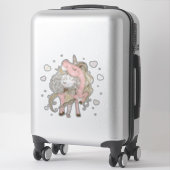 Sticker Unicorne et fille (Sur valise)