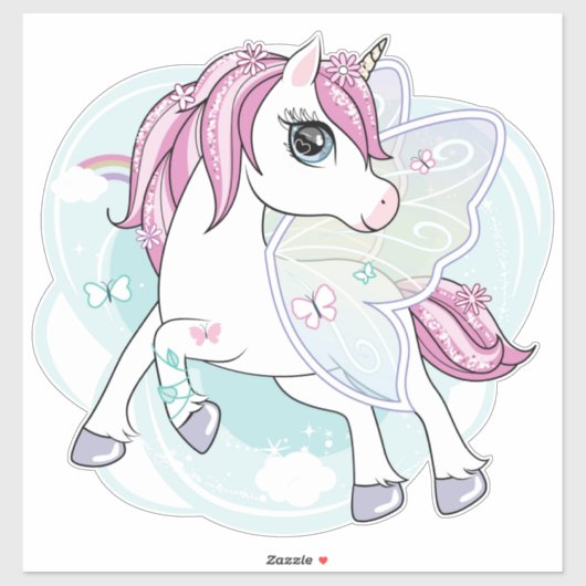 Sticker Unicorne et Papillons (Feuille)