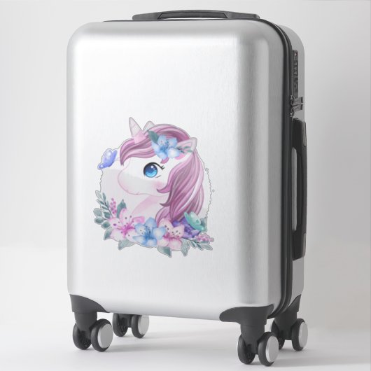 Sticker Unicorne et Papillons (Sur valise)