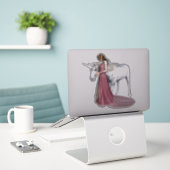 Sticker Unicorne et princesse (Ordinateur portable sur le bureau)