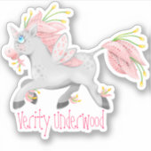 Sticker Unicorne fée rose funky avec orchidées (Devant)