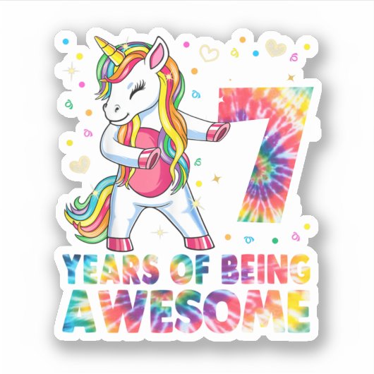 Sticker Unicorne Flossant de 7 ans 6e anniversaire fille U (Devant)