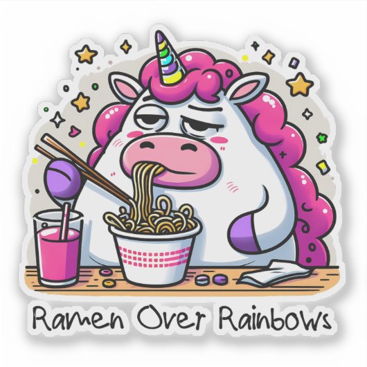 Sticker Unicorne Manger Ramen (Devant)