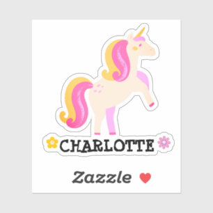 Sticker Unicorne personnalisée et fleurs rose et jaune