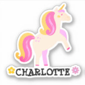 Sticker Unicorne personnalisée et fleurs rose et jaune (Devant)
