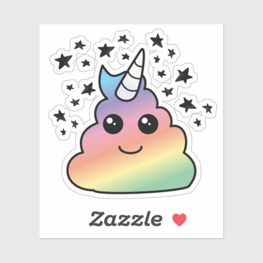 Sticker Unicorne Rainbow Poop Emoji Kawaii (Feuille)