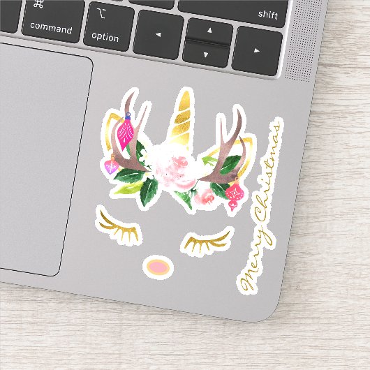 Sticker Unicorne rose de Noël Lashes Antlers et Nez (Détail)