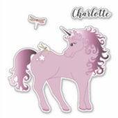 Sticker Unicorne rose et libellules (Devant)