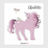 Sticker Unicorne rose et libellules (Feuille)