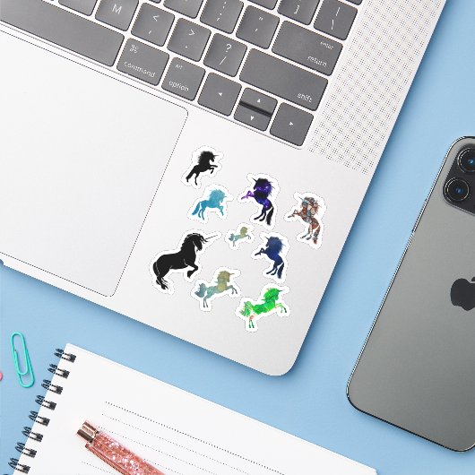 Sticker Unicornes (Ordinateur portable avec iPhone)