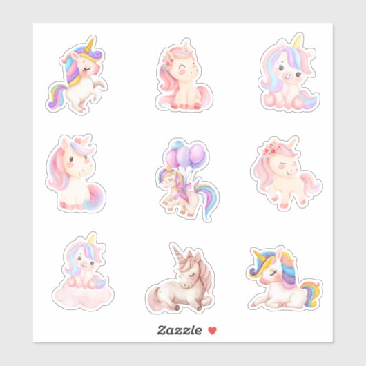 Sticker Unicornes aquarelle (Feuille)