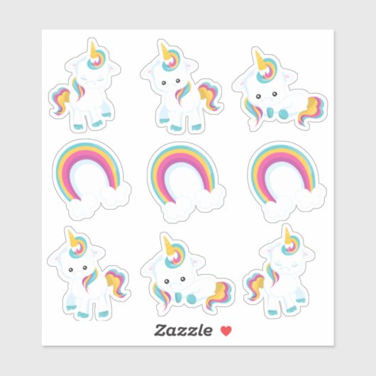 Sticker Unicornes et Rainbows (Feuille)