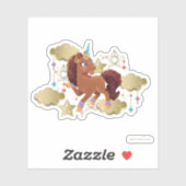 Sticker Unique aux étoiles et aux nuages Unicorne (Feuille)