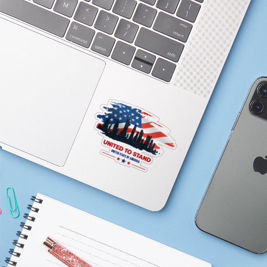 Sticker Unis pour rester | 3"x 3"- transparent brillant (Ordinateur portable avec iPhone)