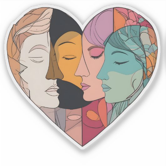 Sticker Unity Heart Diverse Faces Line Art Diversity  (Devant)