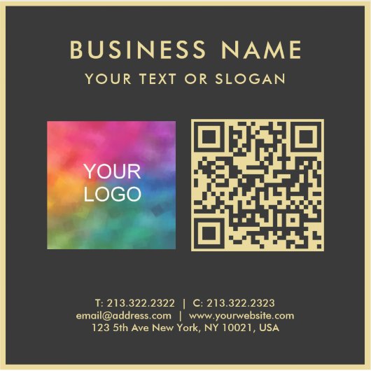 Sticker Upload Business Logo Black & Gold Elegant QR Code (Devant)