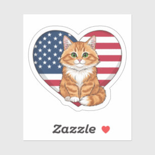 Sticker USA Heart Cat - Patriotic Cat