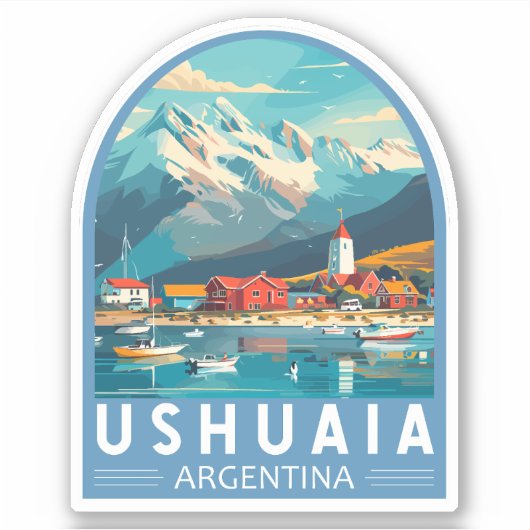 Sticker Ushuaia Argentina Travel Art Vintage (Devant)