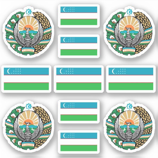 Sticker Uzbek national symbols / coat of arms and flag sti (Devant)