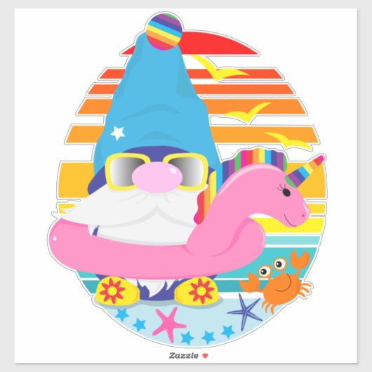 Sticker Vacances d'été Plage Gnome (Feuille)