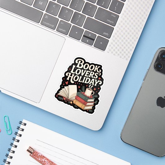 Sticker Vacances pour les amoureux du livre - Noël littéra (Ordinateur portable avec iPhone)