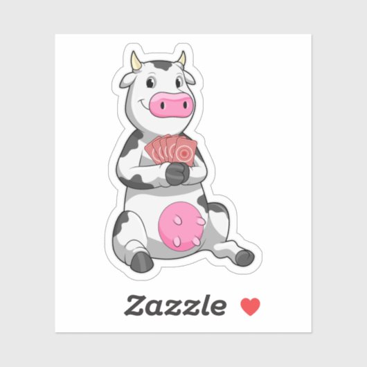 Sticker Vache au Poker avec cartes de Poker (Feuille)