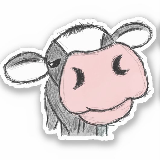 Sticker vache baiser dessinée à la main noir blanc gris an (Recto)