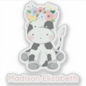 Sticker Vache Bébé Avec Pépinière Florale Couronne Nom Per (Devant)