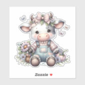 Sticker Vache Bébé mignonne Pastel dans les salons avec fl (Feuille)