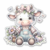 Sticker Vache Bébé mignonne Pastel dans les salons avec fl (Devant)