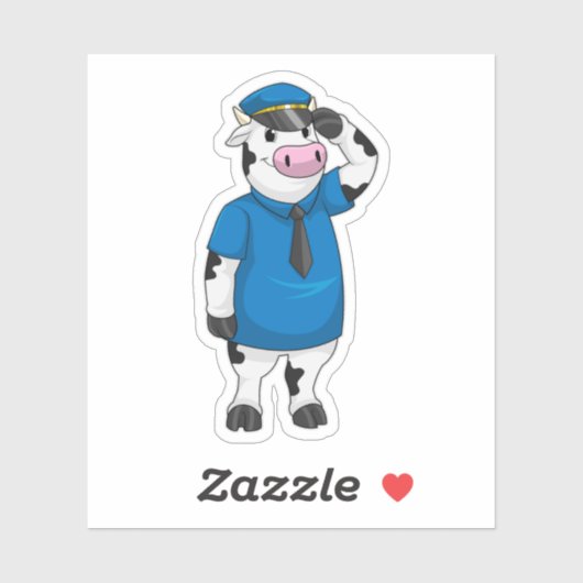 Sticker Vache comme agent de police avec casquette de poli (Feuille)