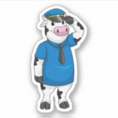 Sticker Vache comme agent de police avec casquette de poli (Devant)