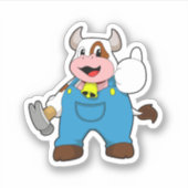 Sticker Vache comme artisan avec marteau (Devant)