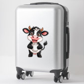 Sticker Vache de dessin animé joyeuse buvant du lait (Sur valise)