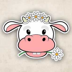 Sticker Vache de dessin animé mignonne mâchant une marguer