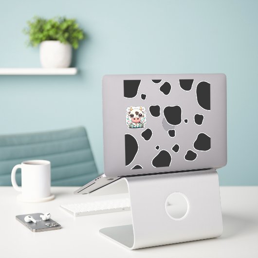 Sticker Vache de Kawaii (Ordinateur portable sur le bureau)