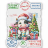 Sticker Vache de Noël joyeuse avec des cadeaux ! (Devant)
