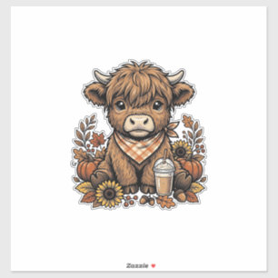 Sticker Vache des Highlands d'automne Art de ferme vintage