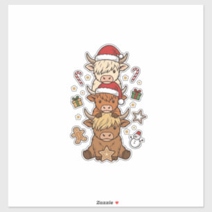 Sticker Vache des Highlands de Noël Gravure Vintage Des