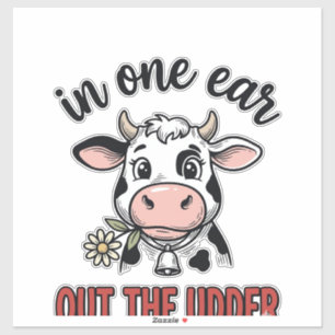 Sticker Vache drôle avec une oreille dans l'autre du tee-s