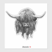 Sticker Vache Écossaise Highland En Noir Et Blanc (Feuille)